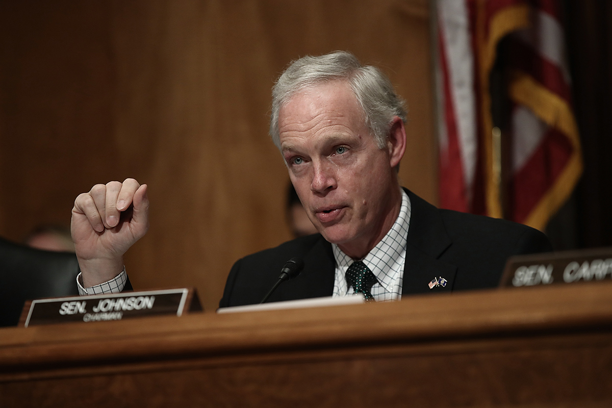Committee Chairman Sen. Ron Johnson (R-WI) questions Peter Neffenger, administrator of the Transportation Security Administration, during Neffenger's testimony before the Senate Homeland Security and Governmental Affairs Committee June 7, 2016 in Washington, DC.