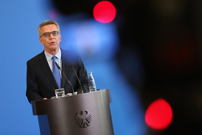 German Interior Minister Thomas de Maiziere, presents measures for increased security, in Berlin, Germany, Tursday, Aug. 11, 2016.