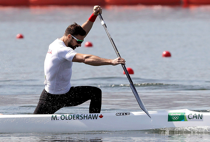 Canada's Mark Oldershaw paddles during the men's canoe single 1000m semi-final during the 2016 Summer Olympics in Rio de Janeiro, Brazil, Monday, Aug. 15, 2016. 