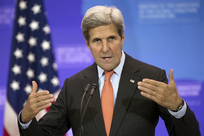 Secretary of State John Kerry speaks at a news conference.