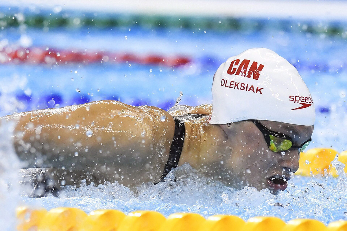 Penny Oleksiak, of Canada, swims in the Women's 100m Butterfly semifinal at the 2016 Olympic Games in Rio de Janeiro, Brazil on Saturday, Aug. 6, 2016. 