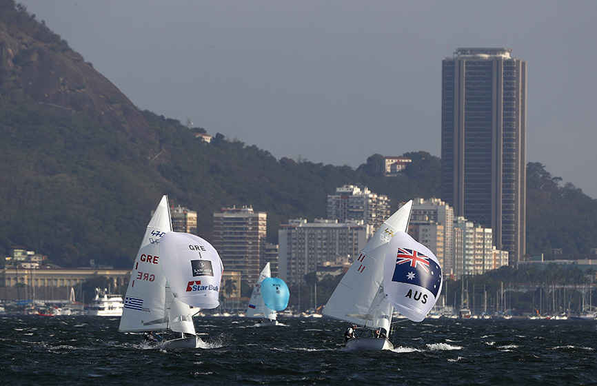 Boats are seen during a training session ahead of the Rio 2016 Olympic Games at the Marina da Gloria on Aug. 2, 2016 in Rio de Janeiro, Brazil.