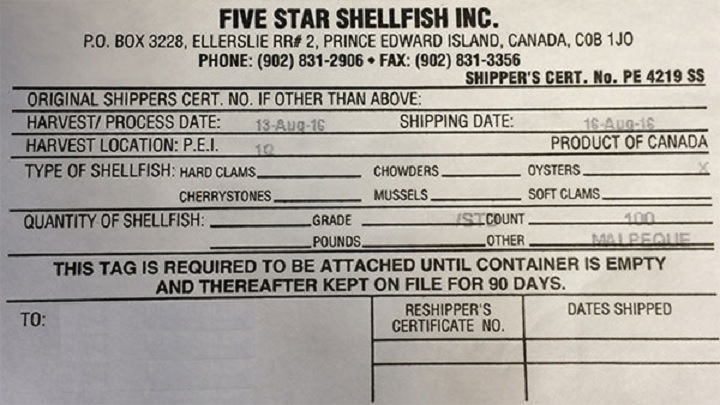 Five Star Shellfish Inc. is recalling Five Star Shellfish Inc. brand large standard and mixed oysters from the marketplace due to possible Salmonella contamination.