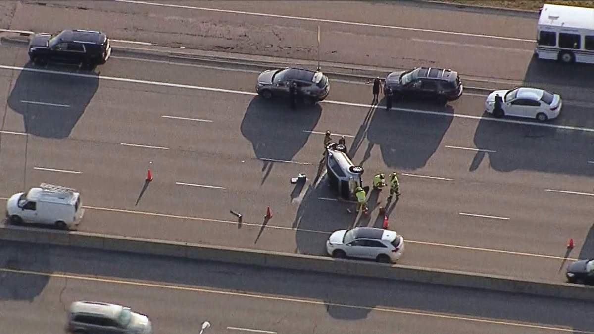 Emergency crews respond to a rollover on Deerfoot Trail near 130 Avenue S.E. on Tuesday, Aug. 30, 2016. 
