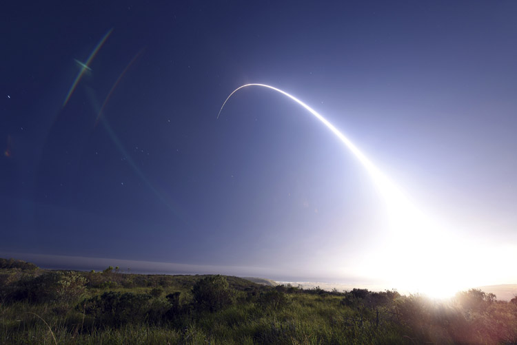 An unarmed Minuteman III intercontinental ballistic missile launches during an operational test from Vandenberg Air Force Base, California.