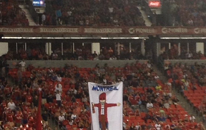 Montreal impact fans upset over sexist banner at MLS game held in Toronto. Saturday, Aug. 28, 2016.