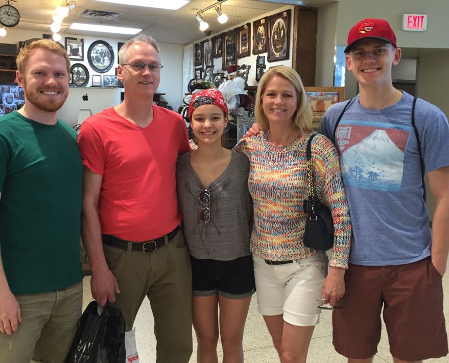 Shallon Olsen takes a break from gymnastics competition to meet her family at West Edmonton Mall this past June and try the waterslides.