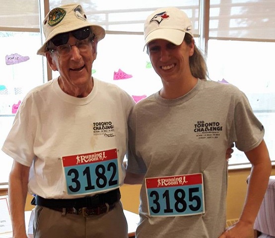 David and his personal trainer Shannon, smile proudly, at the North York Seniors Centre, after they finish a 5k walk.