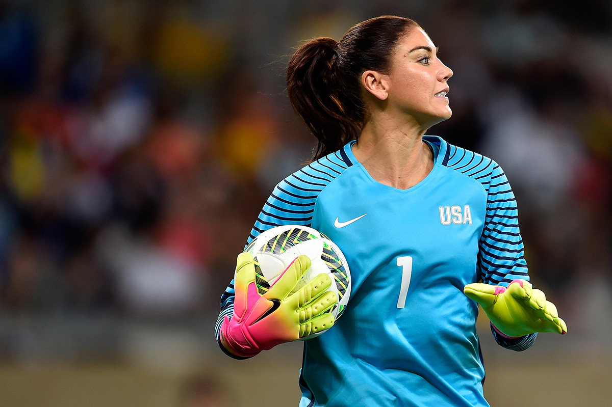 Hope Solo of United States looks on during the Women's Group G first round match between the United States and New Zealand during the Rio 2016 Olympic Games at Mineirao Stadium on August 3, 2016 in Belo Horizonte, Brazil.  