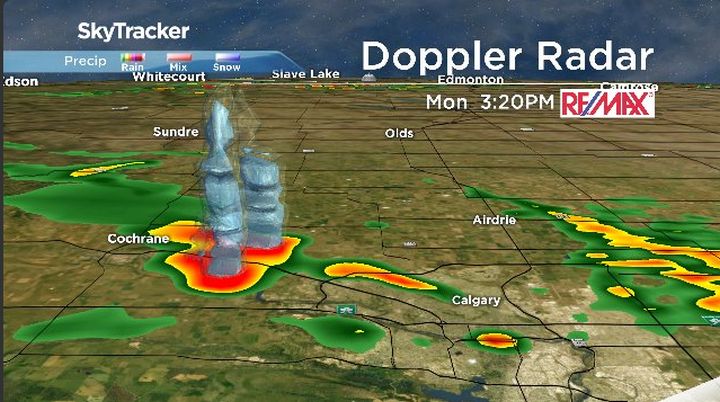 A 3D look at the storm approaching Calgary Monday afternoon.