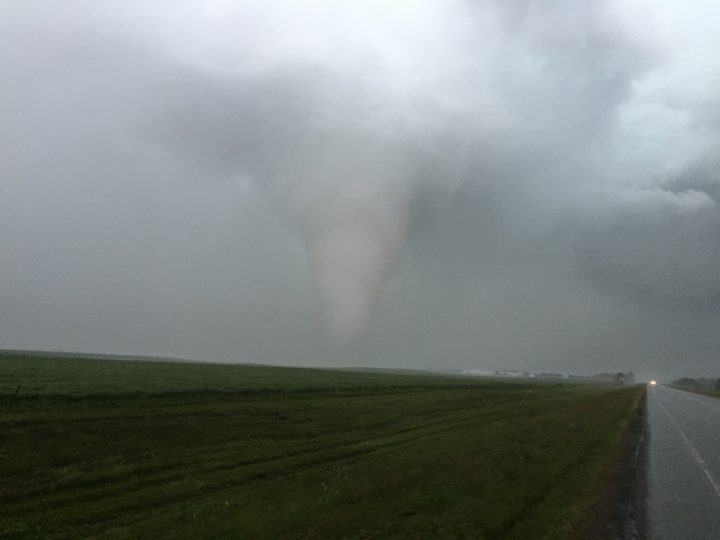 Tornado formed from a supercell thunderstorm over Leech Lake, Sask.