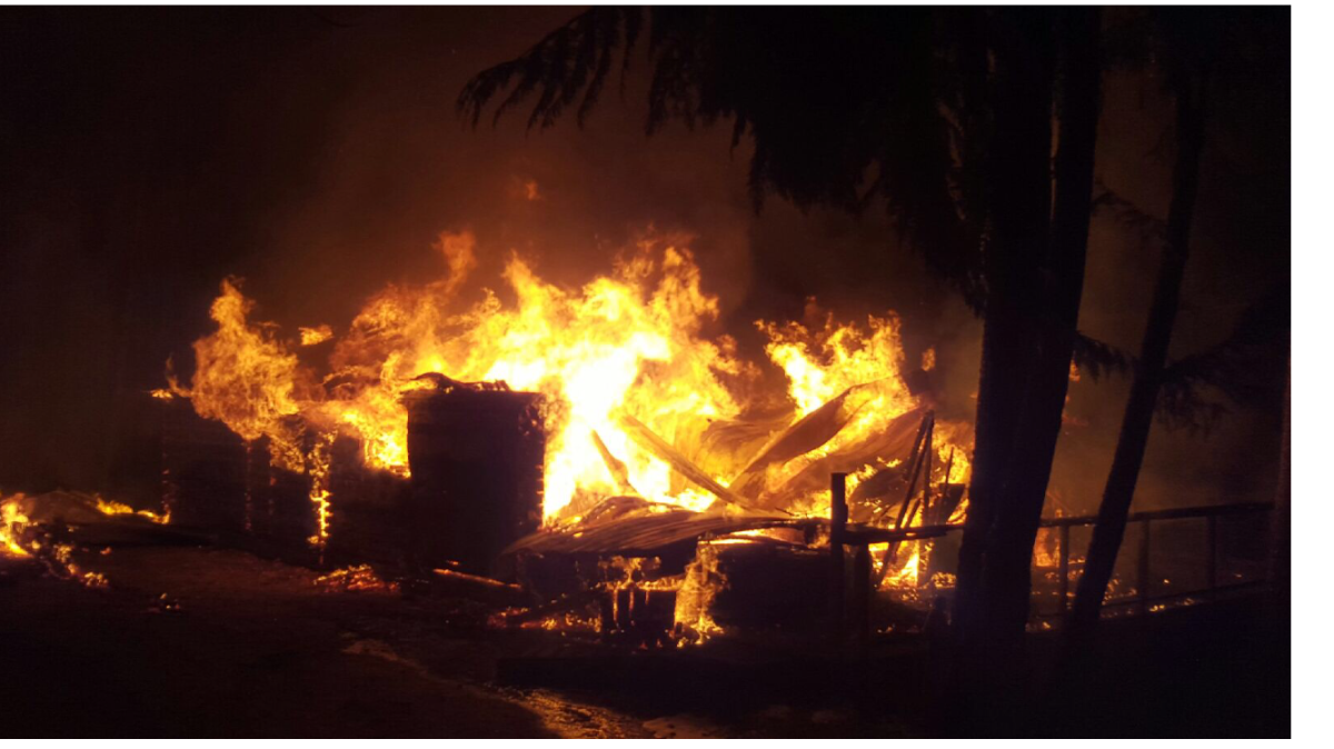 The road was closed while fire services worked on containing the fire.
