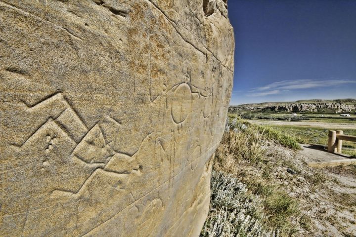 A picture of petroglyphs in Writing-on-Stone Provincial Park taken on Aug. 19, 2010 by Alberta Parks.