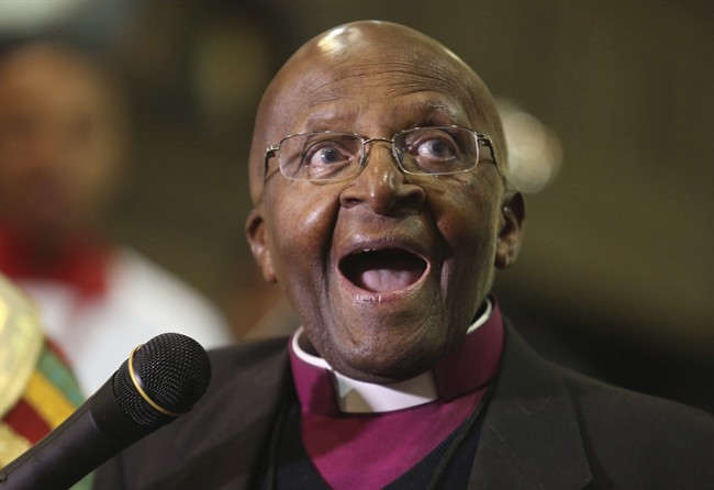 In this July 2016, file photo, Anglican Archbishop Emeritus Desmond Tutu takes part in a Mass to celebrate four decades of episcopal ministry at a special thanksgiving Mass at St Mary's Cathedral in Johannesburg. Tutu celebrated his 85th birthday on Friday, Oct. 7, 2016.