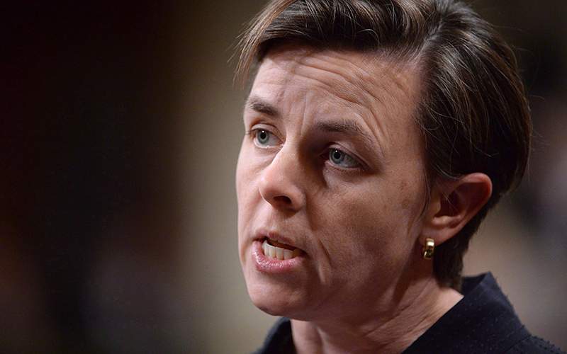Labour Minister Kellie Leitch answers a question during question period in the House of Commons in Ottawa on June 2, 2015. 