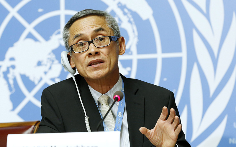 Vitit Muntarbhorn during a press conference, at the European headquarters of the United Nations in Geneva, Switzerland, 16 June 2016.  