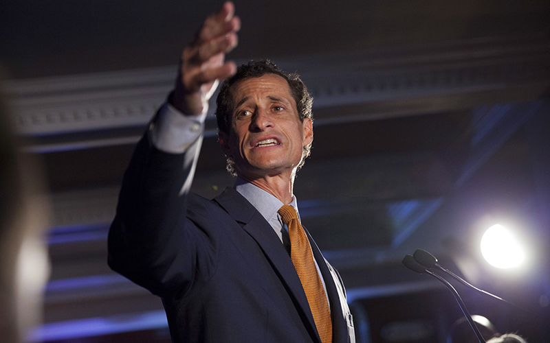 Democratic mayoral hopeful Anthony Weiner makes his concession speech at Connolly's Pub in midtown in New York. 
