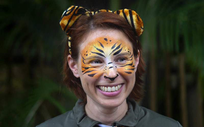 Stacey Konwiser smiles during the dedication of the new tiger habitat at the Palm Beach Zoo in West Palm Beach, Fla. 
