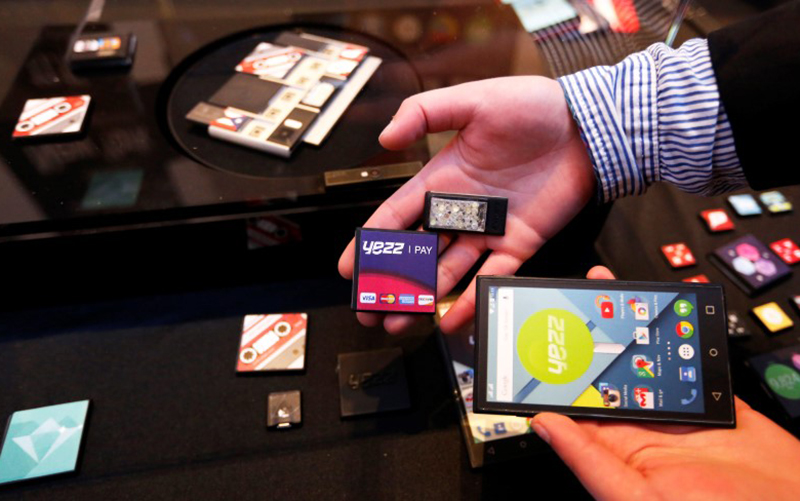 Prototype modular parts created by Yezz Mobile for Project Ara, Google's modular smartphone project, are shown during the Mobile World Congress in Barcelona March 1, 2015. 