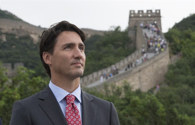 Canadian Prime Minister Justin Trudeau looks on as he takes in a view of the Great Wall of China, in Beijing on Thursday, September 1, 2016. 