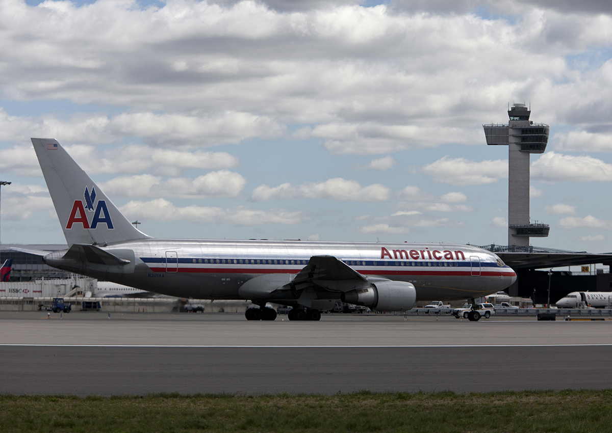 An American Airlines plane is seen at John F. Kennedy International Airport April 27, 2012 in the Queens borough of New York City.  