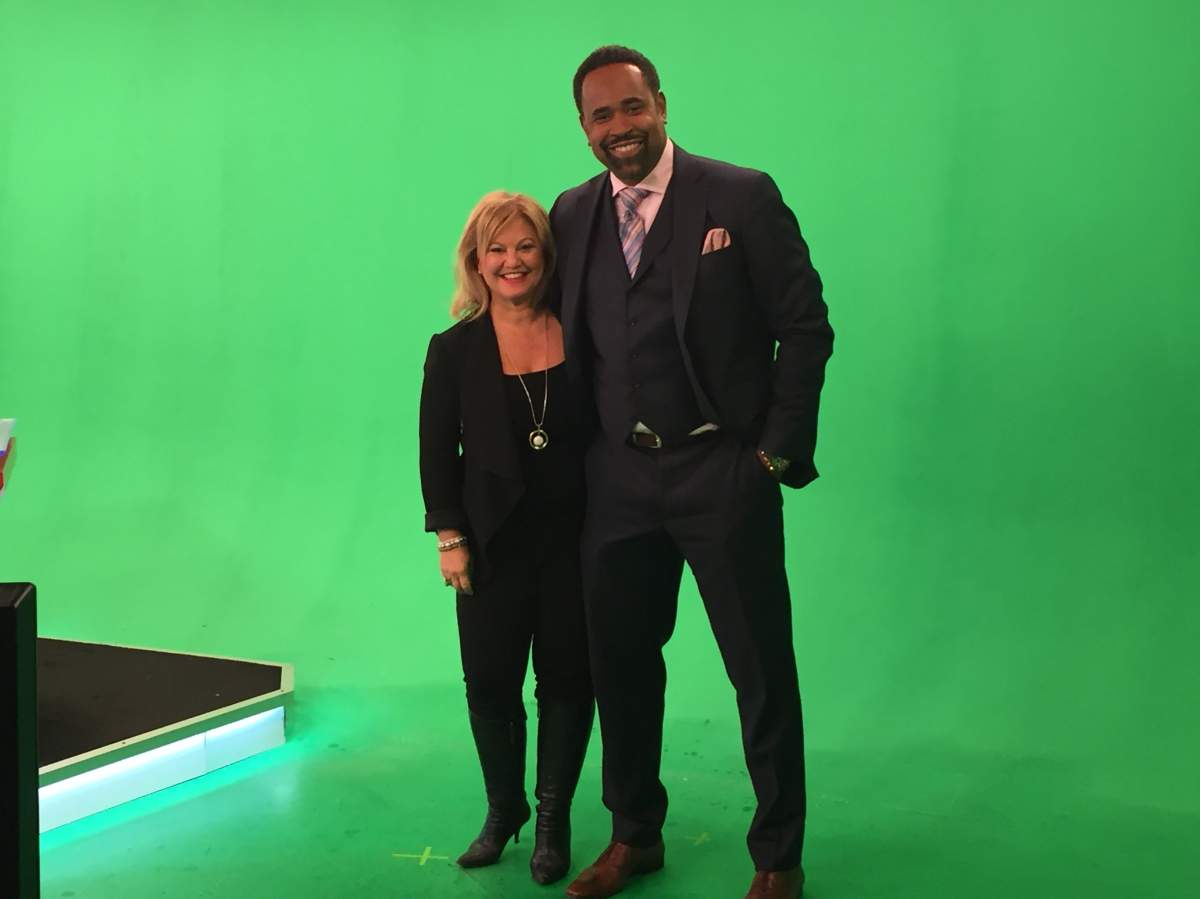 Actor Benz Antoine and anchor Paola Samuel prep for the Global News Morning in Montreal, Friday, September 30, 2016.