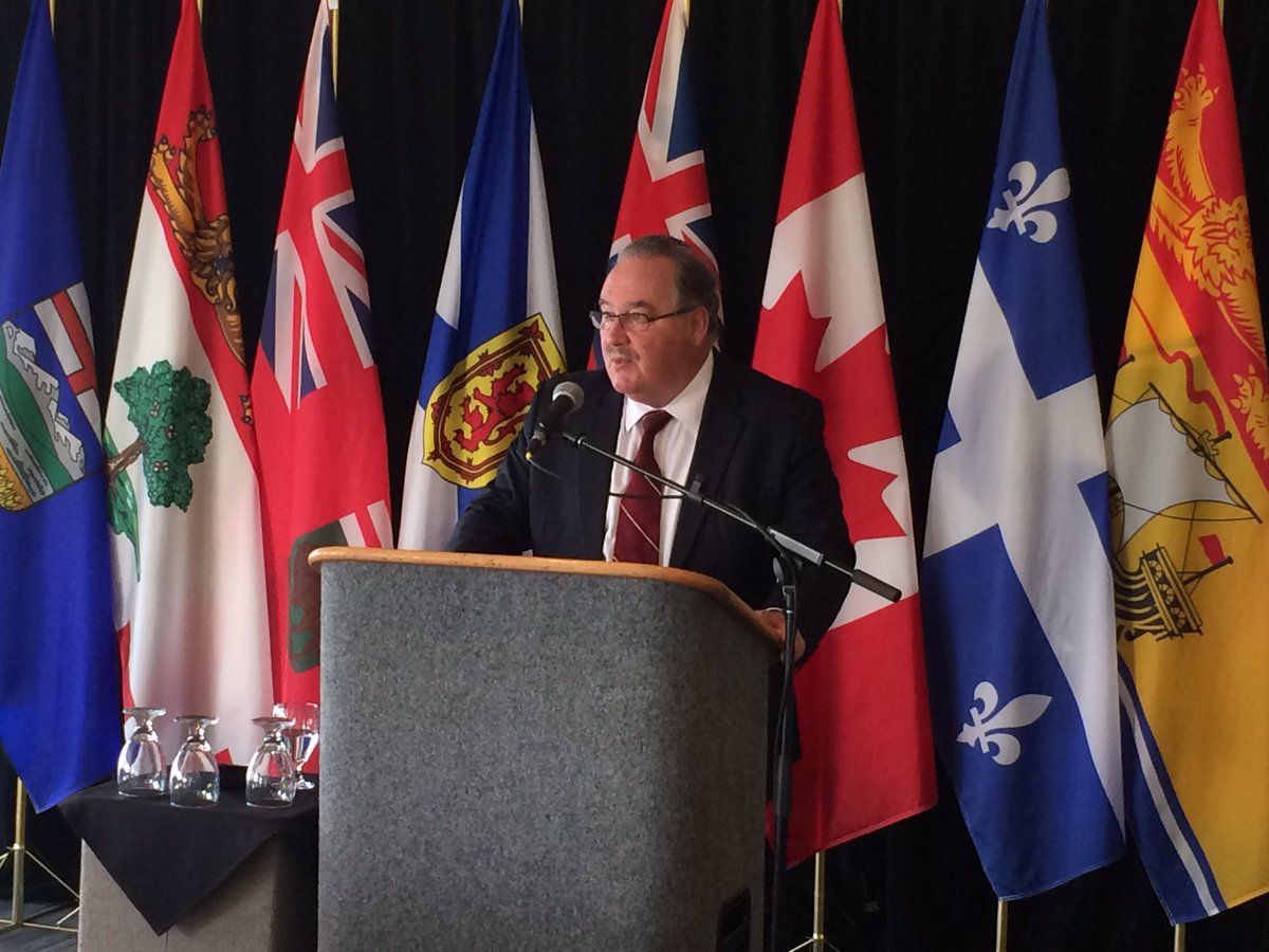 Infrastructure Minister Brian Mason speaks to the meeting before a federal, provincial and territorial infrastructure meeting, Wednesday, Sept. 7, 2016. 