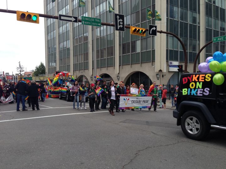 Tens of thousands of Calgarians lined the downtown streets of Alberta's largest city Sunday for the 26th annual Calgary Pride Parade. Sept. 4, 2016. This year, Calgary Pride says it's encouraging police officers to take part in its annual parade in September, under some conditions. The group says police can participate as long as it's without uniforms, firearms, vehicles or institutional representation, such as floats.