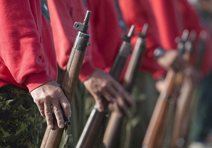 Members of the Canadian Rangers parade in Pangnirtung, Nunavut 20 Aug., 2009. The Rangers are getting new firearms.  
