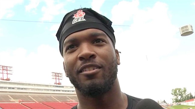 Mylan Hicks in shown in a Calgary Stampeders handout photo, released Sunday, Sept.25, 2016. 