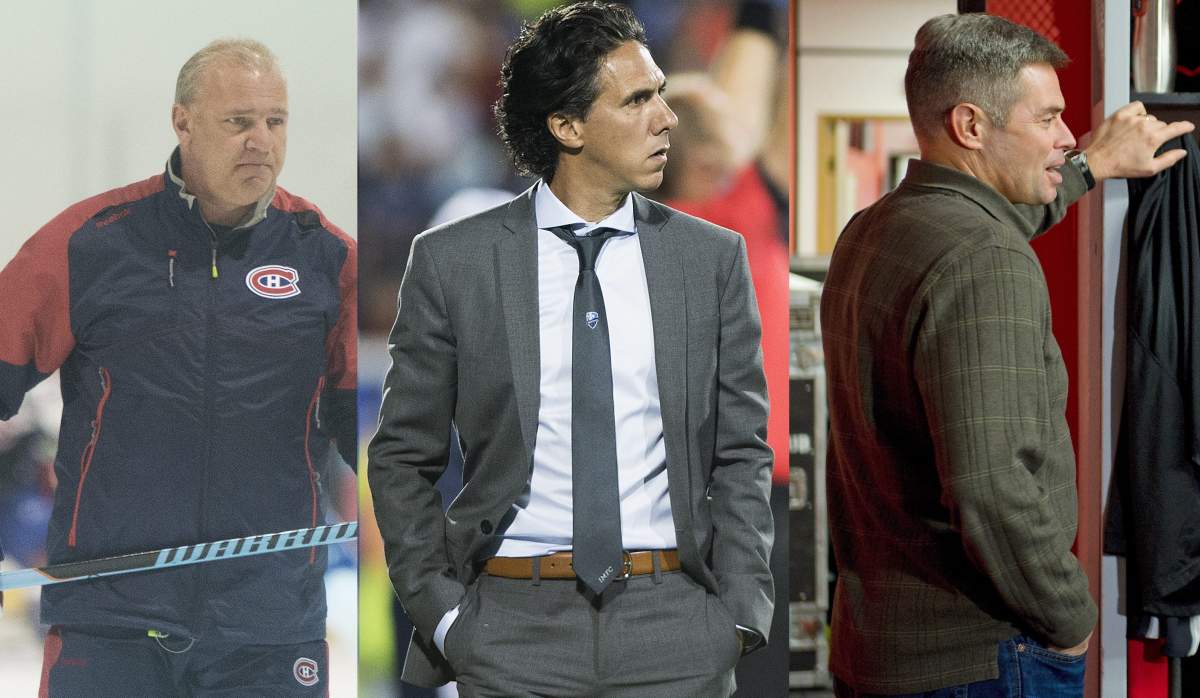 (L-R) Montreal Canadiens head coach, Michel Therrien, Montreal Impact head coach Mauro Biello and Montreal Alouettes interim head coach Jacques Chapdelaine.