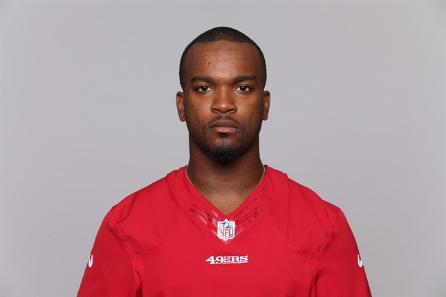 This is a 2015 photo of Mylan Hicks of the San Francisco 49ers NFL football team. Calgary police say they have charged a 19-year-old man with second-degree murder in the death of Calgary Stampeder Mylan Hicks. THE CANADIAN PRESS/AP.