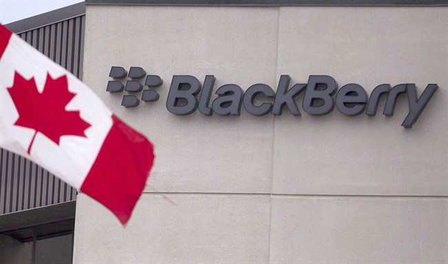 A Canadian flag flies at BlackBerry's headquarters in Waterloo, Ontario.