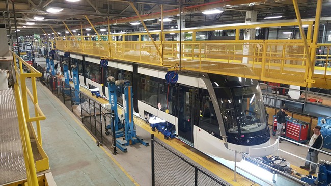 A Metrolinx LRV is shown being built in Thunder Bay in this recent handout photo.