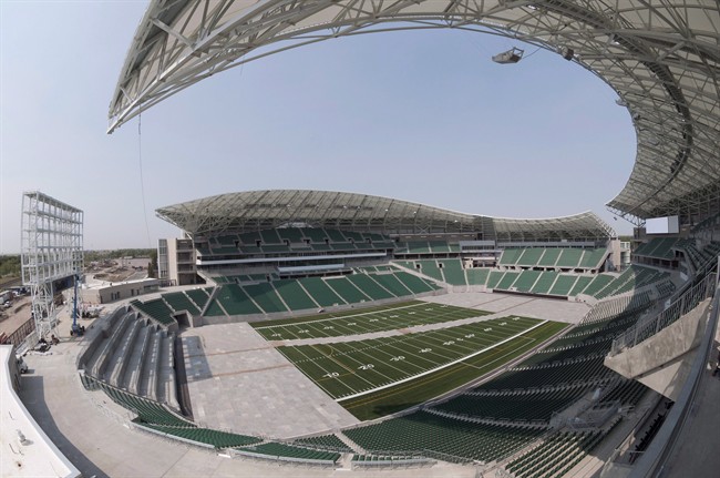 A fish-eye view from the southeast of Mosaic Stadium in Regina.