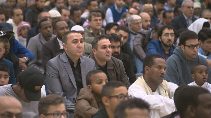 Muslims attend Eid al-Adha prayers in Edmonton on Sept. 12, 2016. 