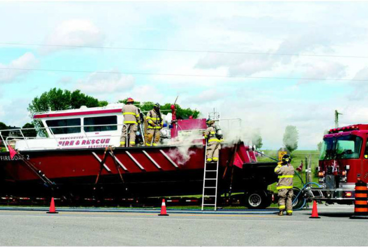 A fire boat on its way to Vancouver was damaged by fire. 