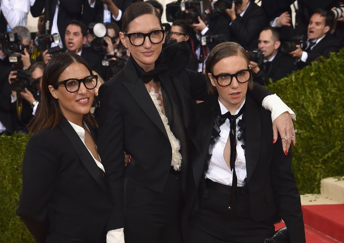 Jennifer Konner, Jenna Lyons, and Lena Dunham attend the "Manus x Machina: Fashion In An Age Of Technology" Costume Institute Gala at Metropolitan Museum of Art on May 2, 2016 in New York City.  