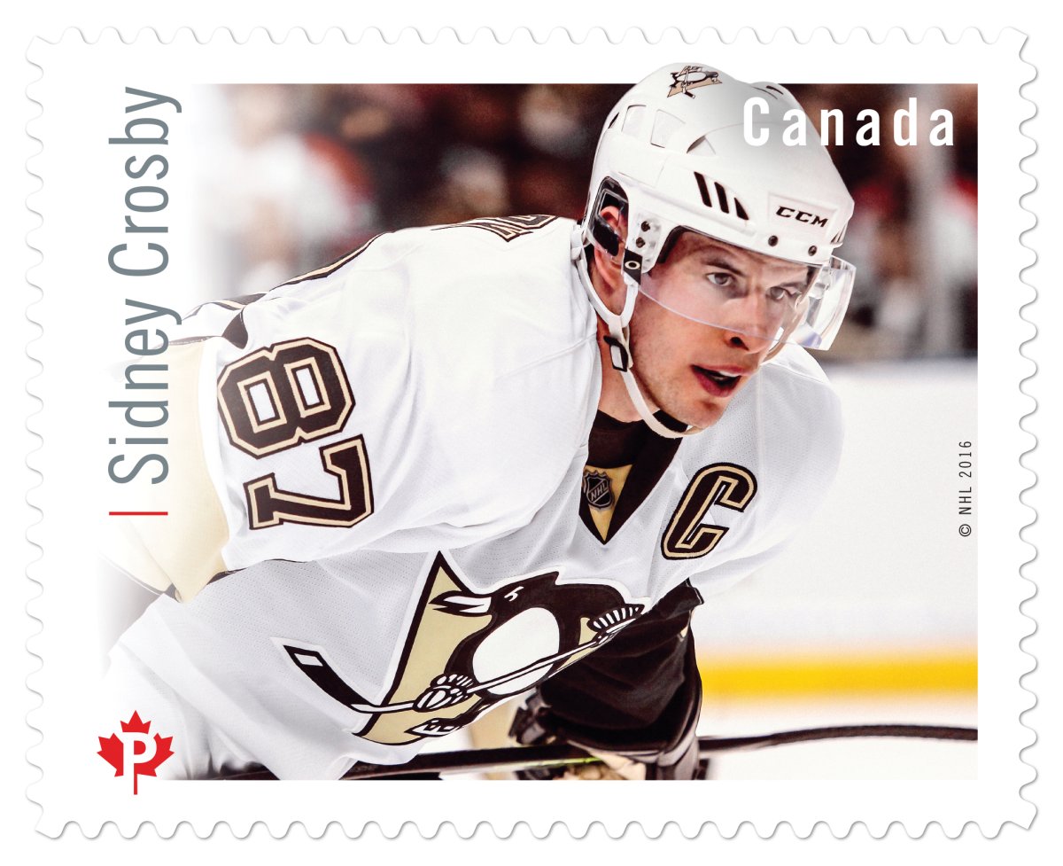 Sidney Crosby is one of six great Canadian NHL goal-scorers highlighted in a stamp series from Canada Post. 