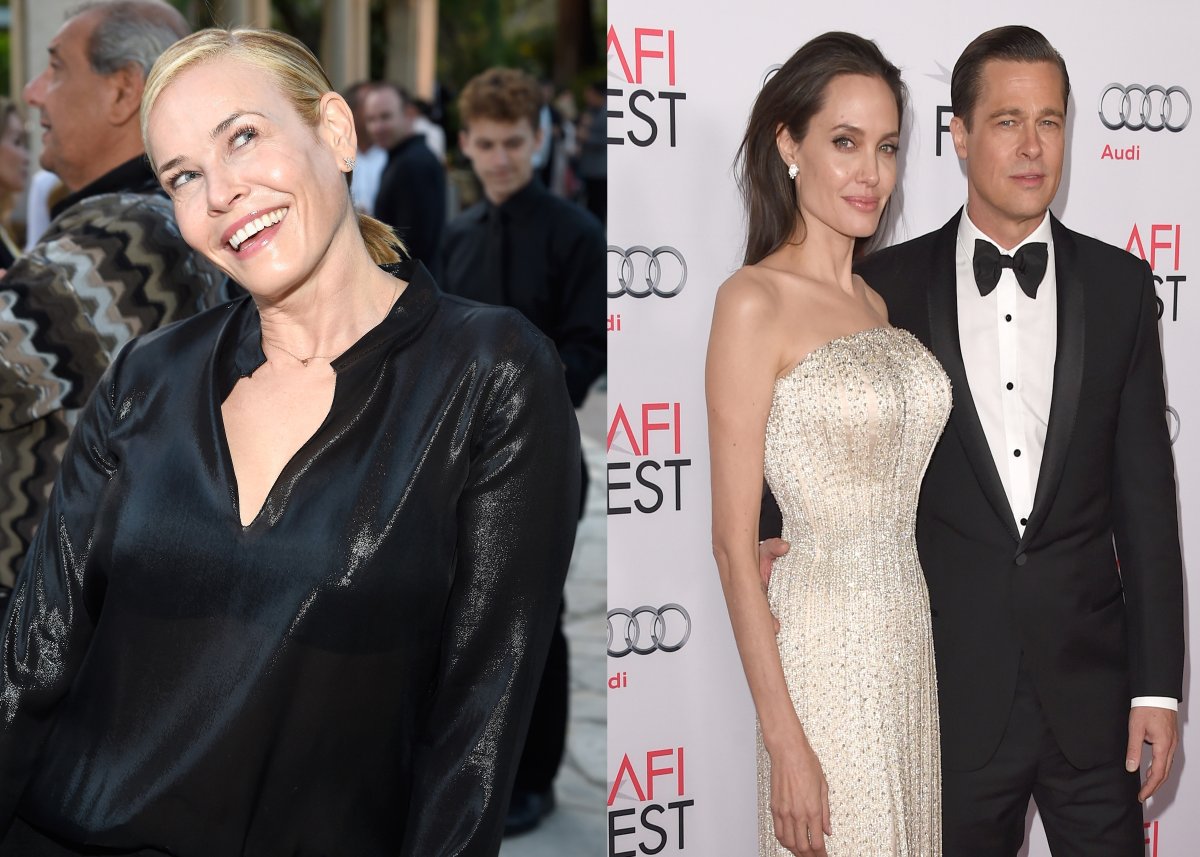 (L-R) Chelsea Handler, Angelina Jolie and Brad Pitt.