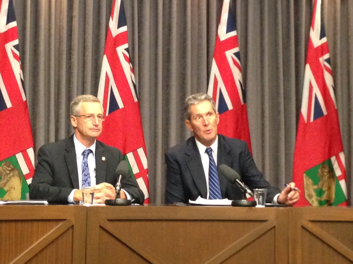 Manitoba Premier Brian Pallister (right) said he does not believe in any kind of growth fee.