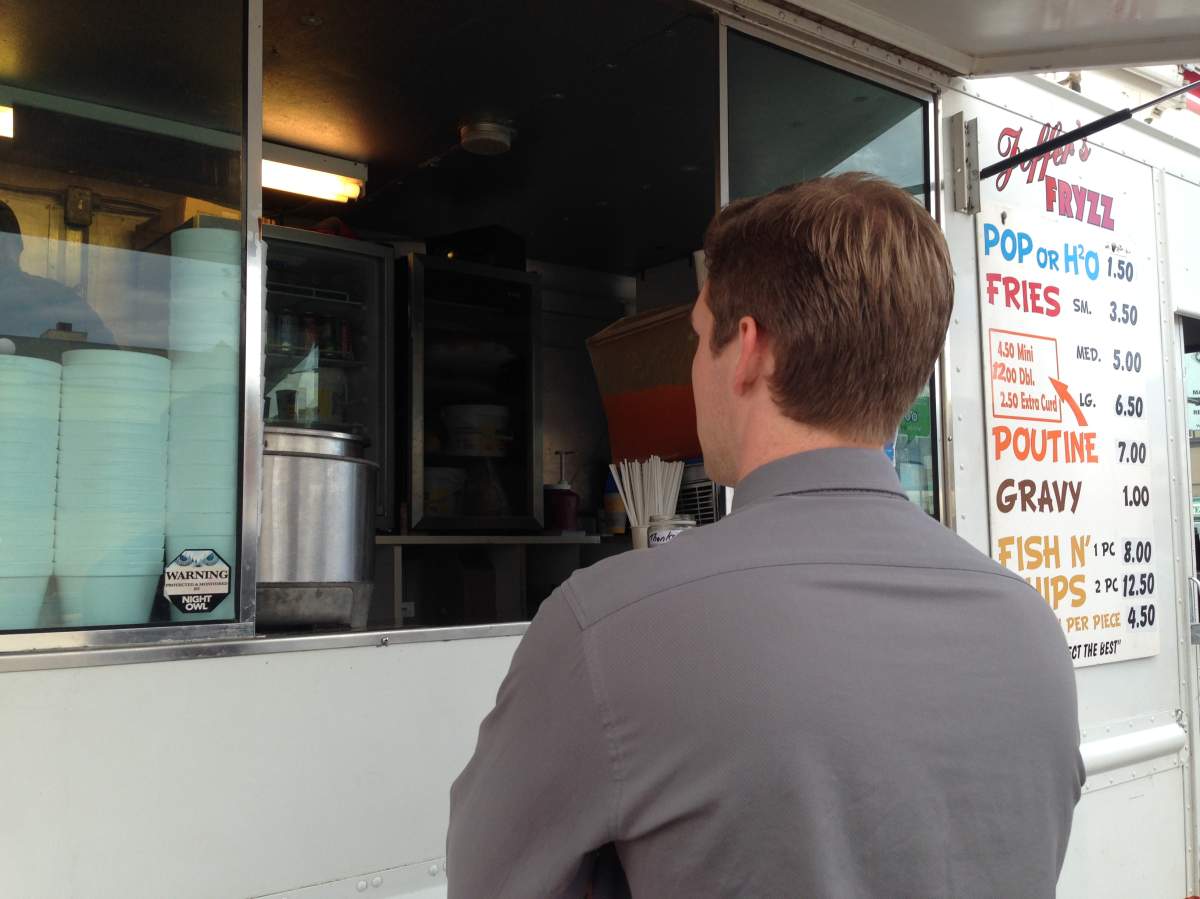 A customer waits for his order at Jeffers Fryzz in Penticton.