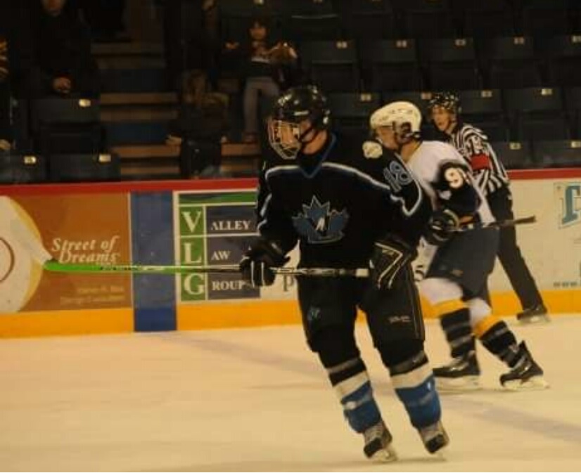 An action shot of Tim Treadway playing during a hockey game in Penticton.