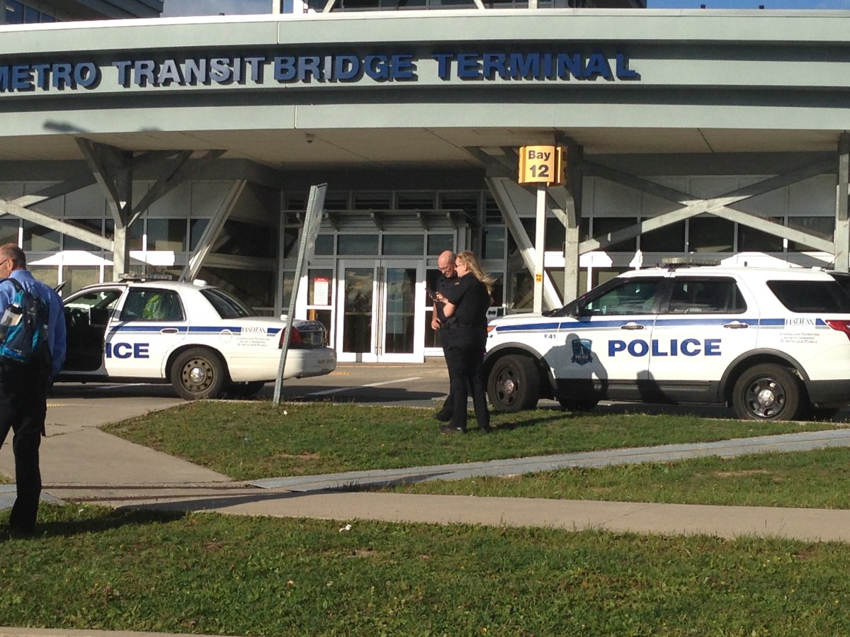 Halifax Regional Police on the scene of a bomb threat at the Dartmouth Sportsplex/Halifax Transit terminal in 2016.