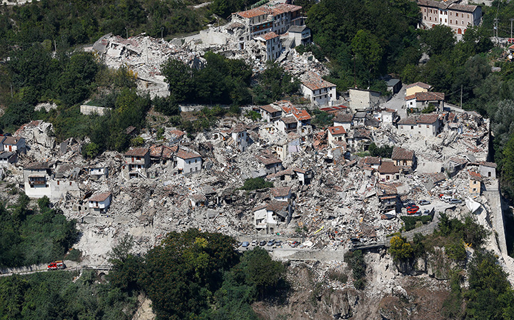 A general view after an earthquake levelled the town in Pescara del Tronto, central Italy, September 1, 2016. 