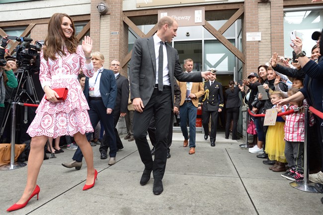 The Duke and Duchess of Cambridge greet well-wishers after a tour of Sheway, a centre that provides support for native women, in Vancouver, B.C., Sunday, Sept. 25, 2016.