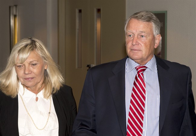 Federal Court Justice Robin Camp, right, and wife Maryann Camp arrive at a Canadian Judical Council inquiry in Calgary, Alberta on Monday, Sept. 12, 2016.