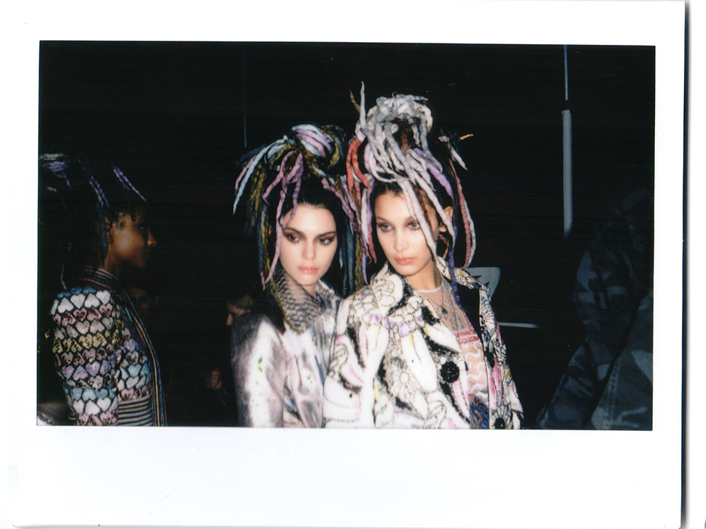 Kendall Jenner and Bella Hadid pictured in dreadlocks at the Marc Jacobs spring 2017 show in New York. 15 Sep 2016.