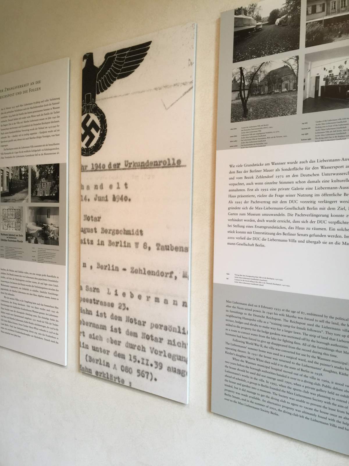 Wall plaques explaining the Nazi past at the summer home of Jewish painter Max Liebermann whose home was taken over by the Nazis during The Second World War.