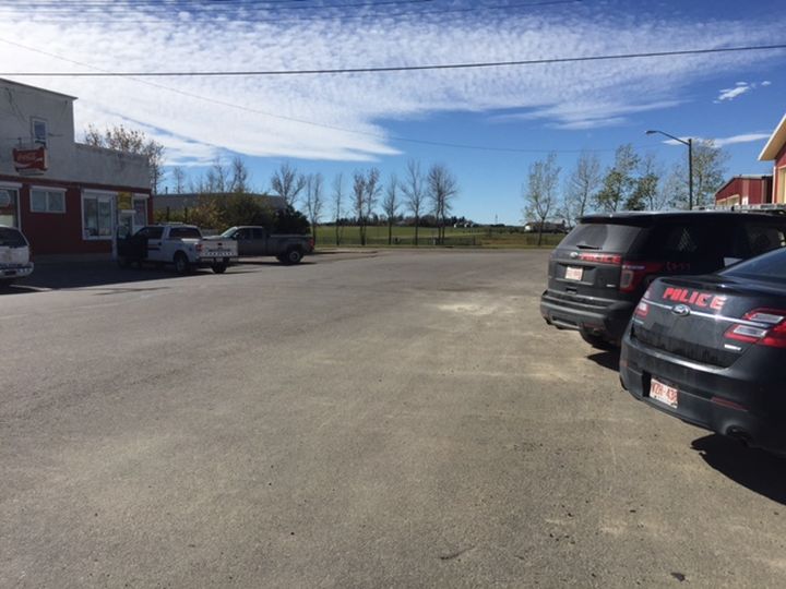 RCMP on scene outside a Nobleford convenience store Monday afternoon after an attempted armed robbery.